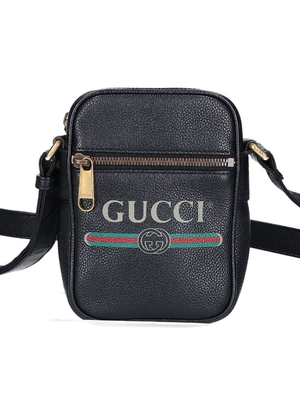 Gucci Logo Print Shoulder Bag Black
